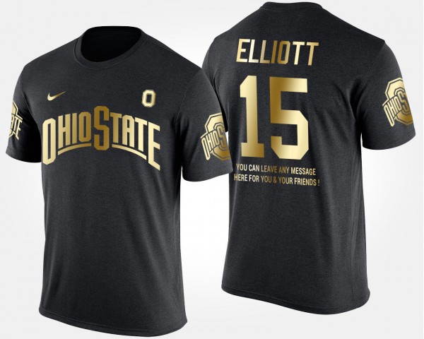 Ohio State Buckeyes Ezekiel Elliott Men's #15 Limited Gold With Message Short Sleeve Black College Football T-Shirt 2404IQJV6